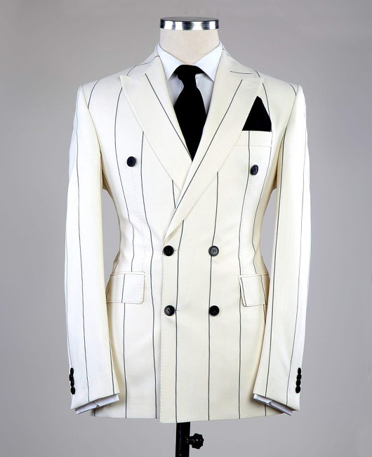 Ok Elegant Vertical Stripe Double Breasted Lapel Collar Slim Fit Blazer 2626