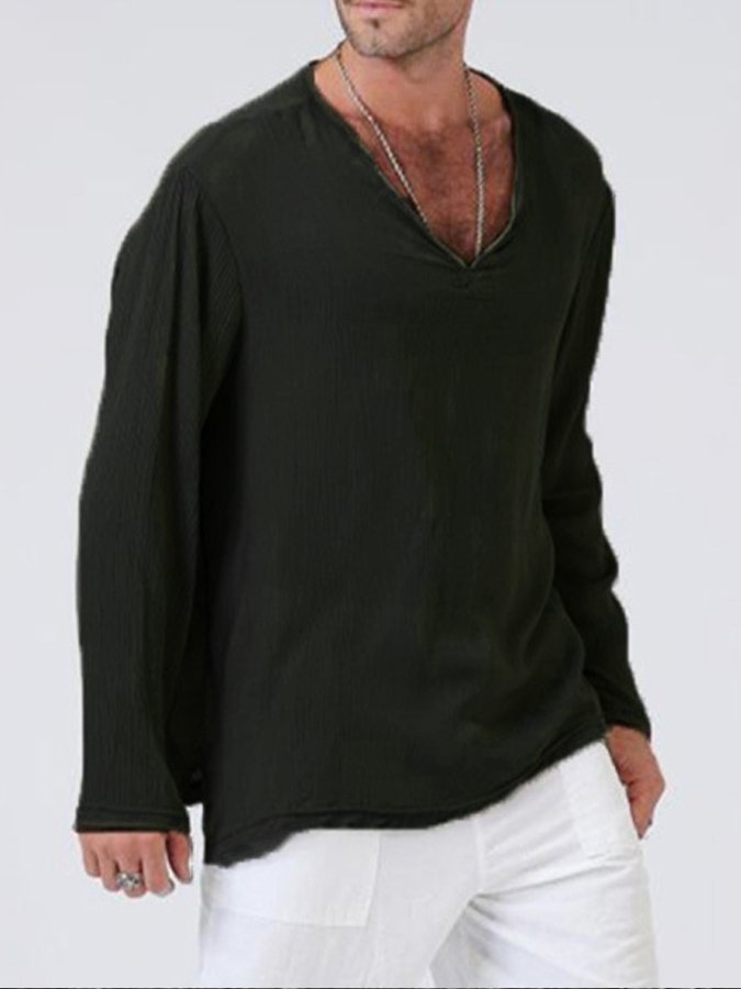 Men's Long Sleeved V-neck Casual T-shirt socialshop