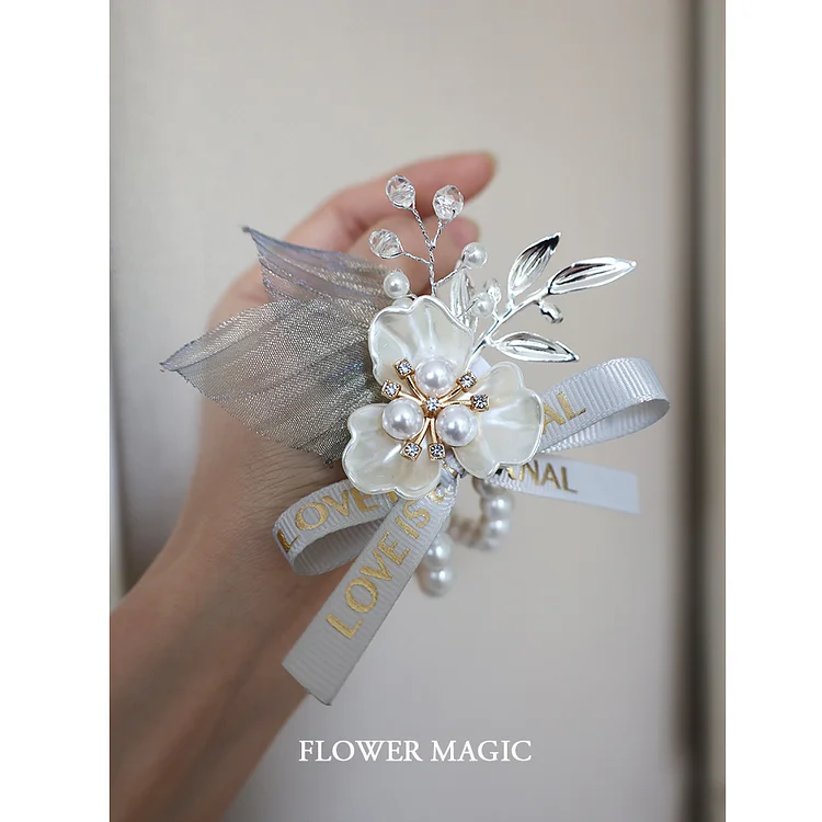 Silver Pearl bracelet fairy beautiful magnolia bride and bridesmaid sisters group wedding supplies wedding tie wrist flower handed flower 花之魔法 ldooo