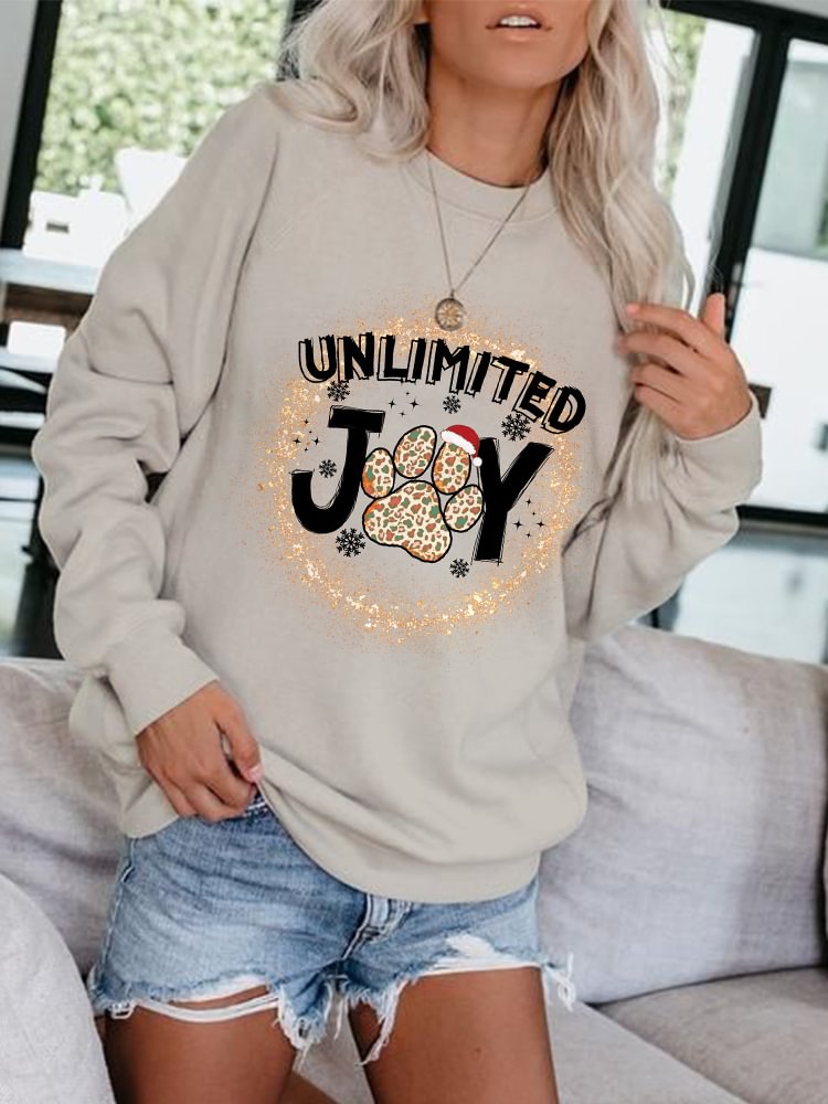 Comstylish Unlimited Joy Christmas Dog Paw Long Sleeve Casual Sweatshirt