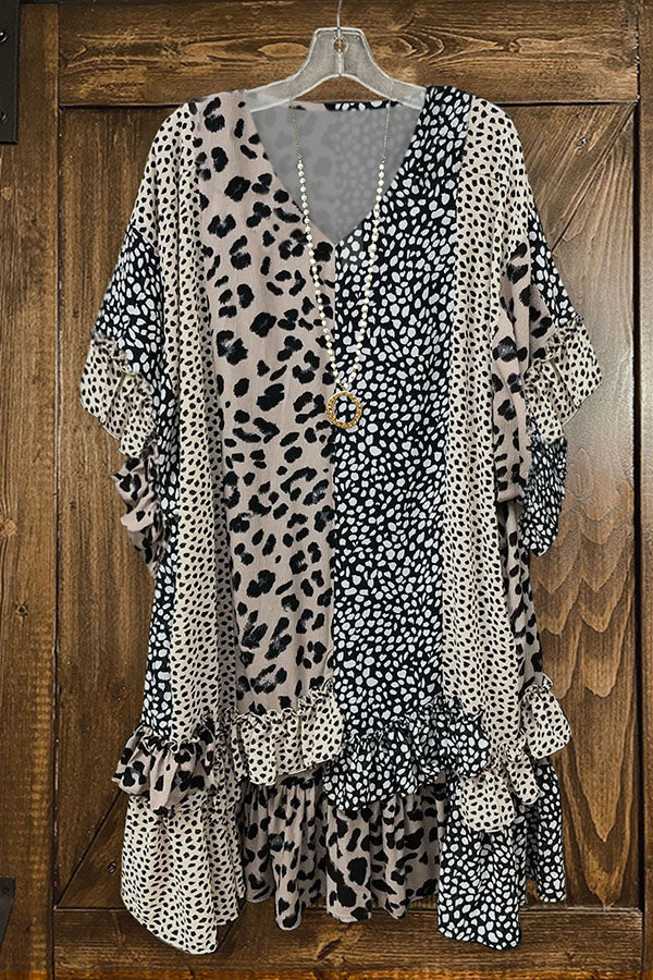 Leopard Print Ruffled V-Neck Dress