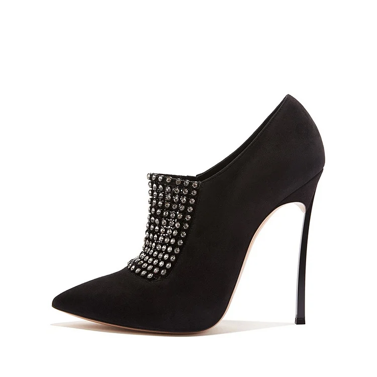 Black Suede Rhinestone Stiletto Heel Ankle Boots Vdcoo