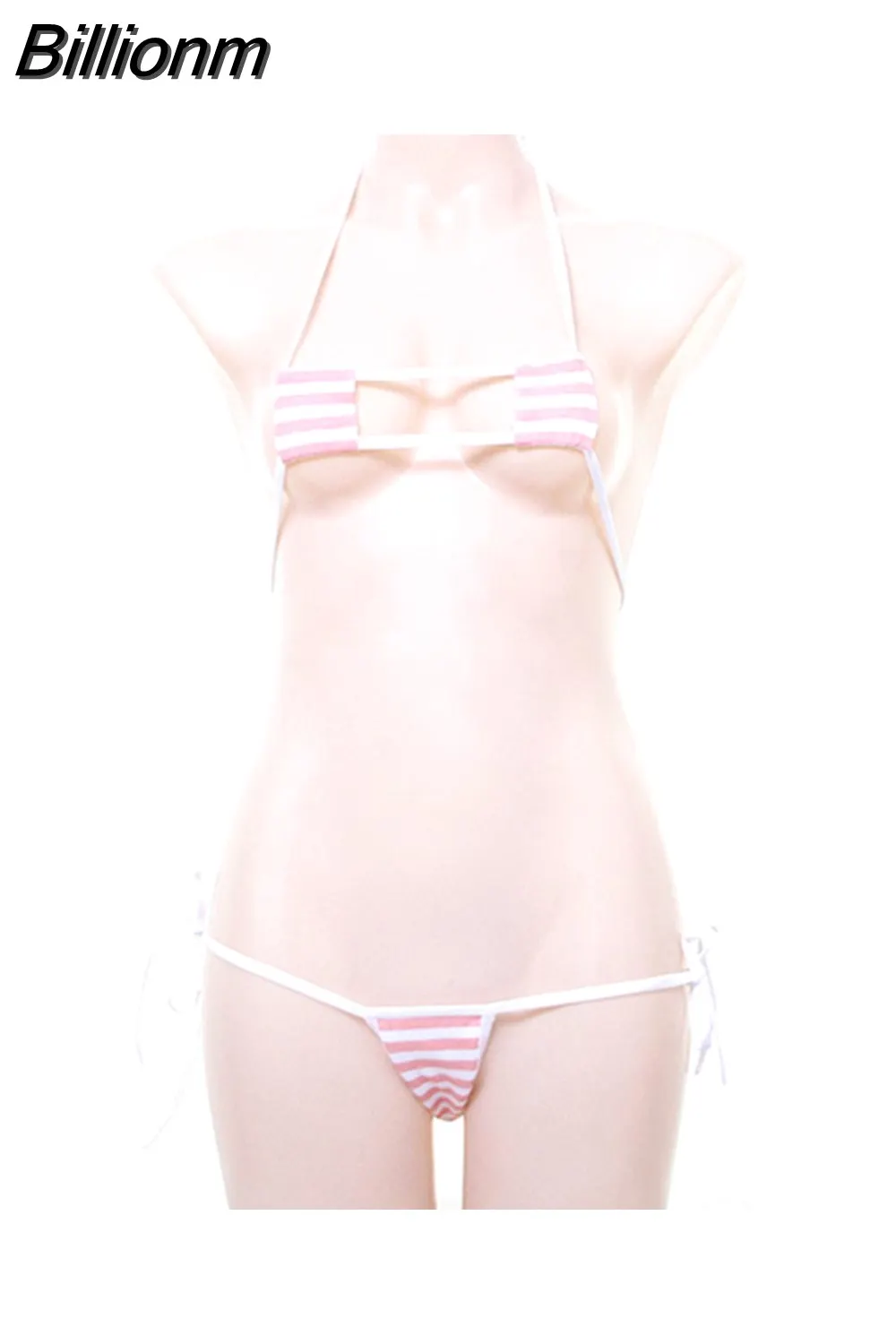 Billionm Bikini Sexy Stripe Square Lace Effects Girl Beach Sunbathing