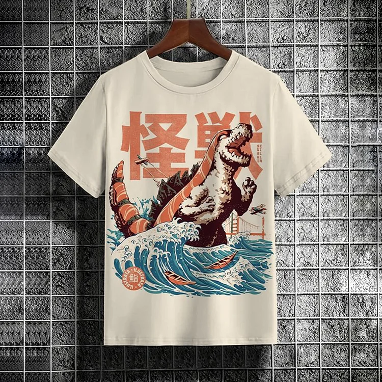 Comstylish Men'S Vintage Sushizilla Monster Wave Japanese Art Print Tee