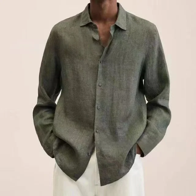 Men's Casual Long Sleeve Cotton Linen Shirt-inspireuse