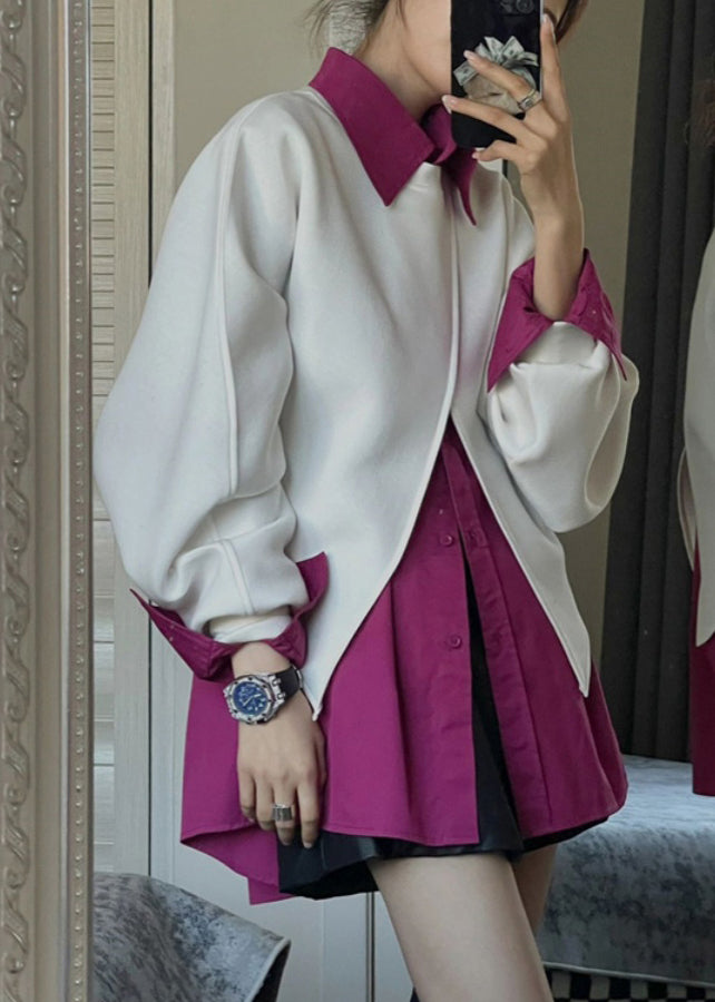 Elegant Chocolate Asymmetrical Patchwork Linen Two Piece Suit Set Spring main image 0