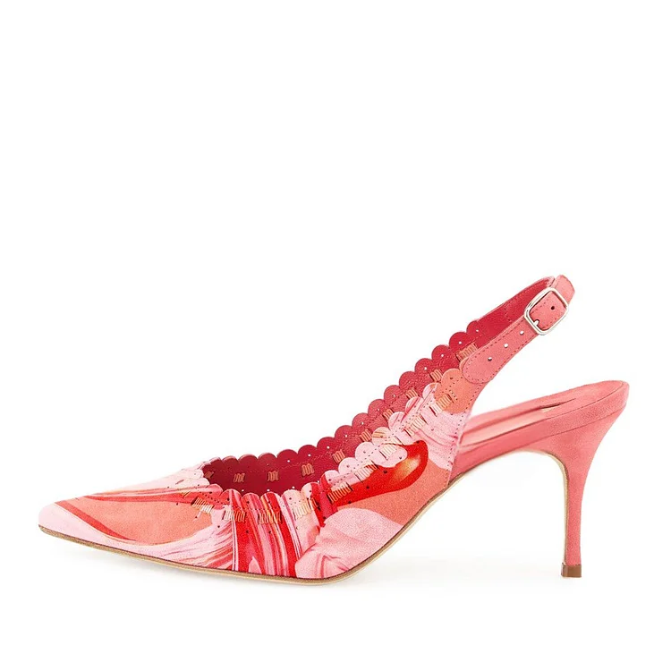 Red Floral Slingback High Heels Vdcoo
