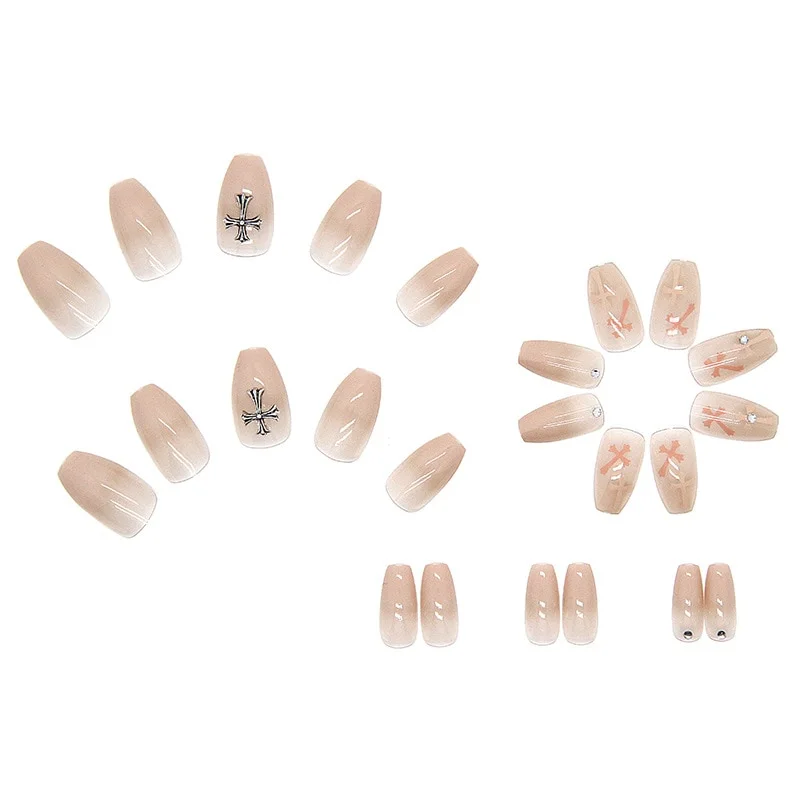 Churchf Coffin Nude Nails Set Press On With Cross Design