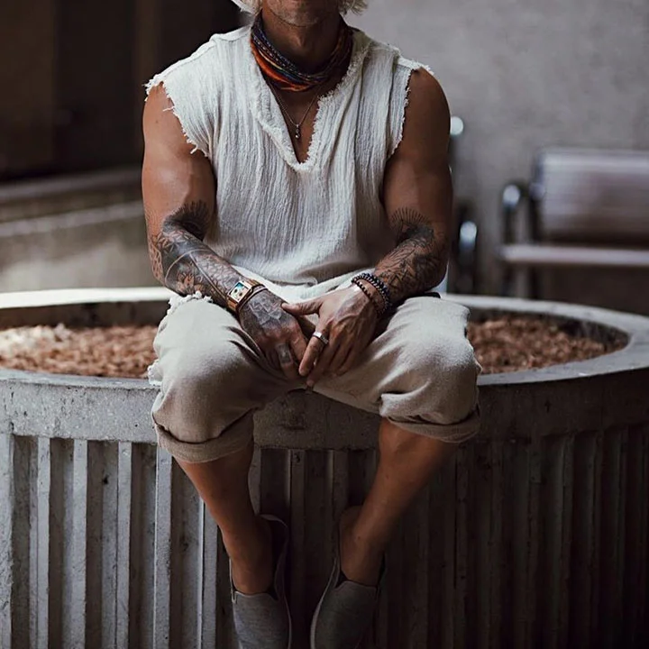 Men's Linen Holiday Plain Tank Top-inspireuse