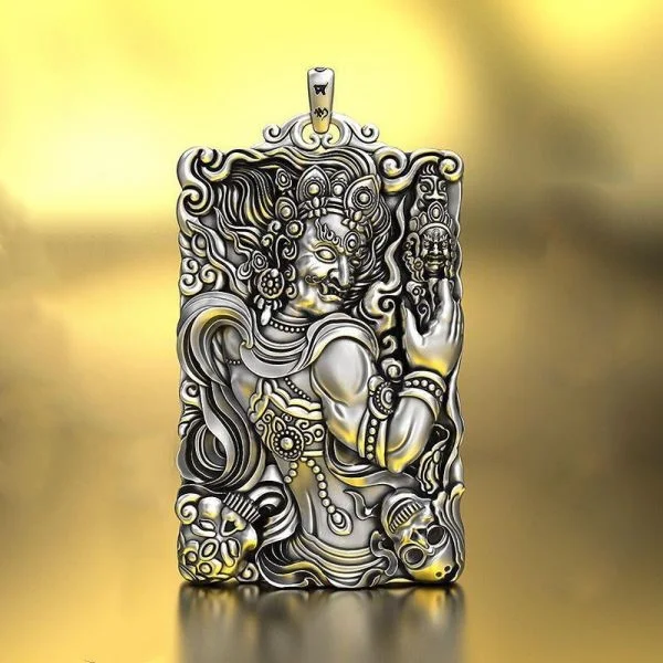 Sterling Silver Fudo Ming King Bodhisattva Buddha Pendant Necklace