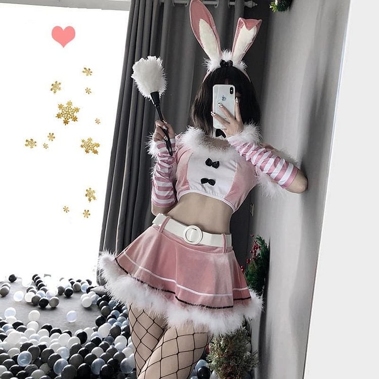 Red Fluffy Bunny Maid Lingerie Set SP14540