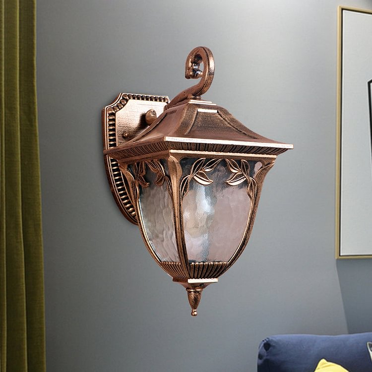 Acorn Courtyard Sconce Lighting Countryside Clear Water Glass 1 Light Brass Wall Mount Lamp
