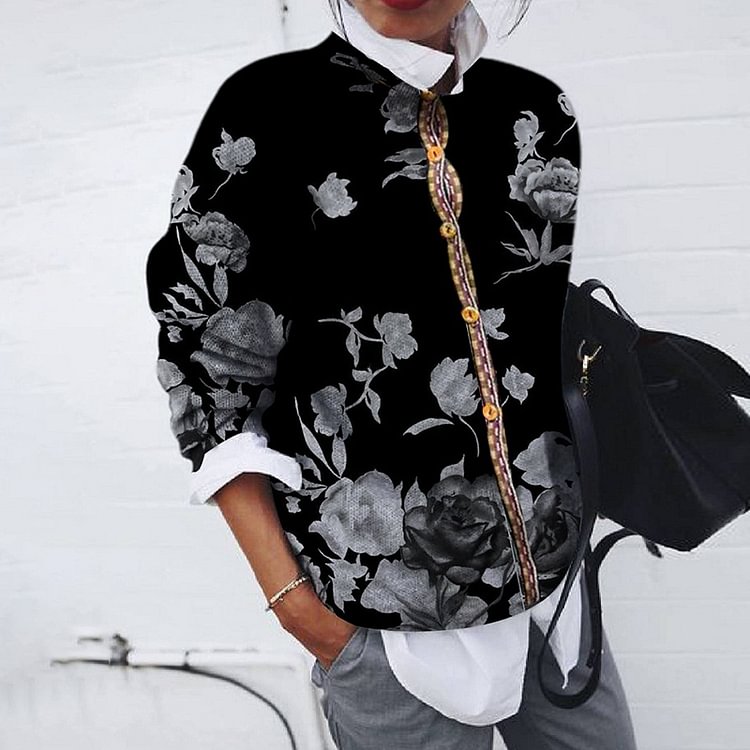 Comstylish Fashion Brushed Floral Print Cardigan
