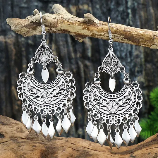 Bohemian earrings vintage national style earrings ancient silver personality exaggerated long tassel eardrop