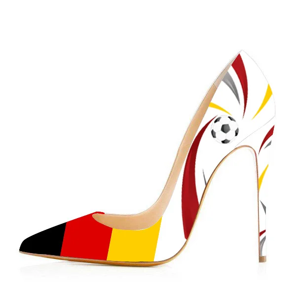 Football Lover Design Stiletto Heels Printed with Germany Pattern Vdcoo