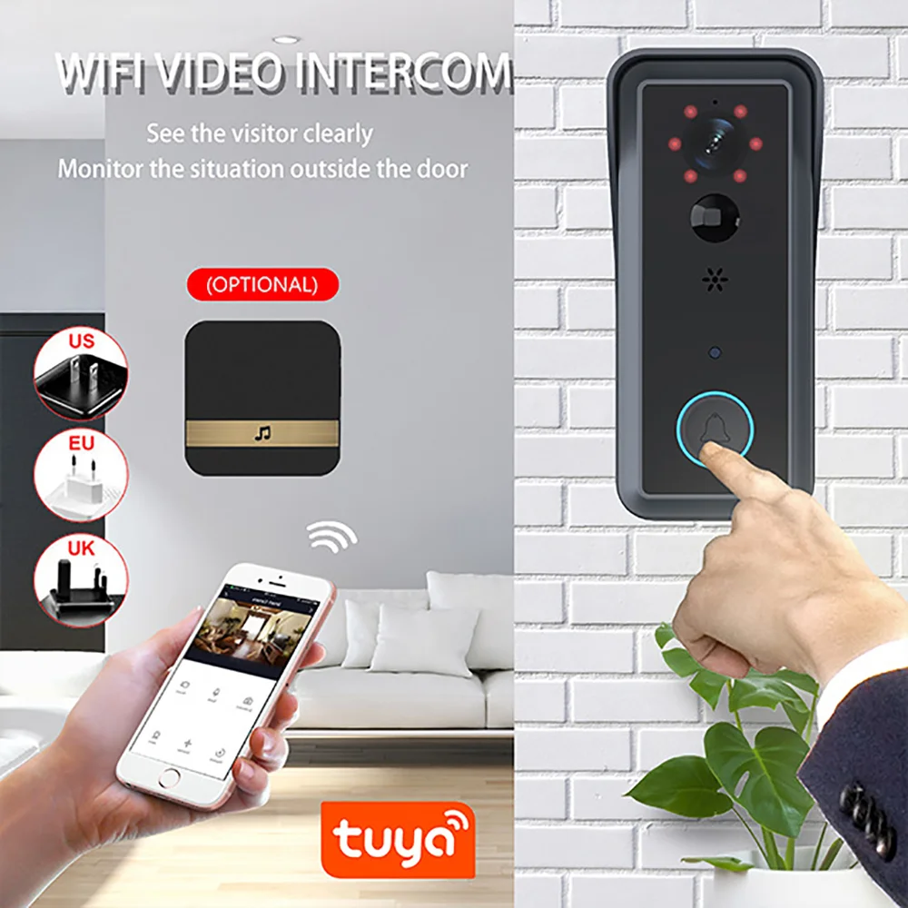 Smart WiFi Door Camera Wi-Fi Connection FULL HD1080P Video Night Vision PIR Motion Detection Two-way Audio Video Doorbell Chime Music Receiv FSL-IOT-L003 1080P Deutsche Aktionsprodukte Full Strike Gmbh