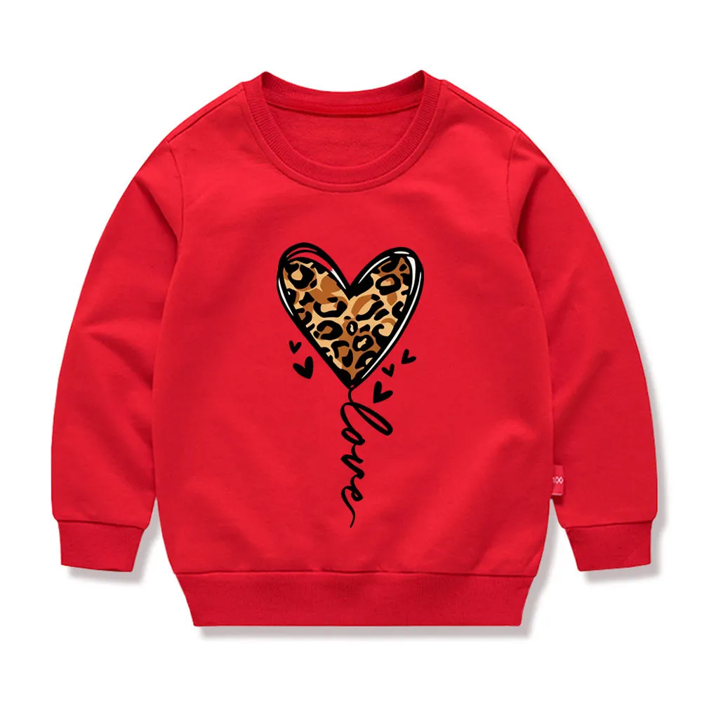 【12M-11Y】Kids Heart-shaped Leopard Print Cartoon Print Sweatshirt