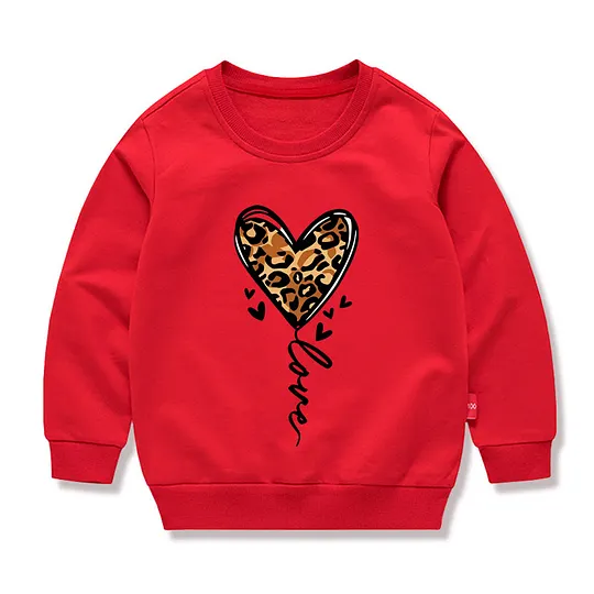 【12M-11Y】Kids Heart-shaped Leopard Print Cartoon Print Sweatshirt