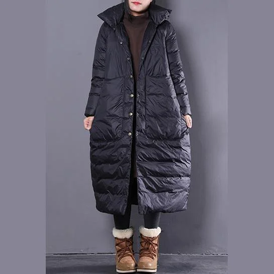 2019 black down coat plus size clothing hooded down coat Casual Large pockets down coat