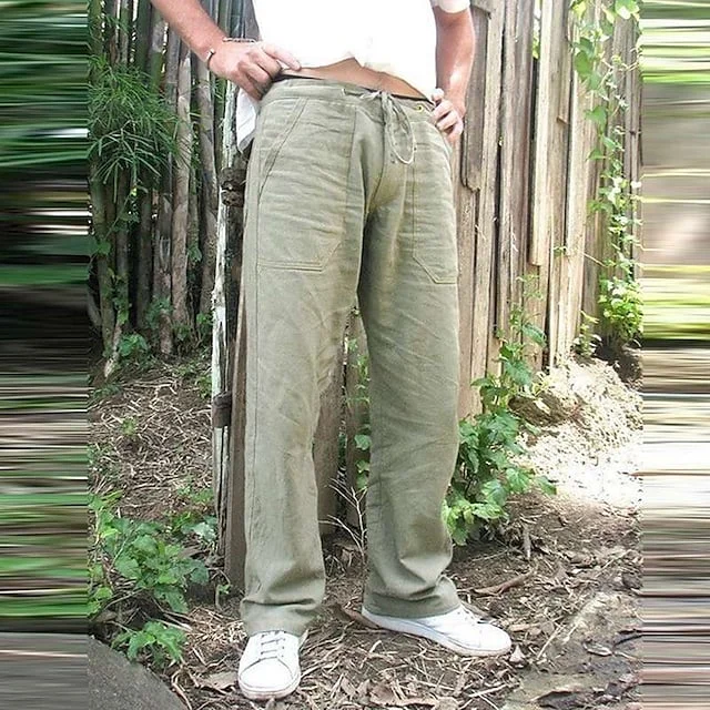 Men's Linen Pants Trousers Summer Pants Beach Pants Casual Pants Pocket Elastic Drawstring Yoga Fashion Streetwear