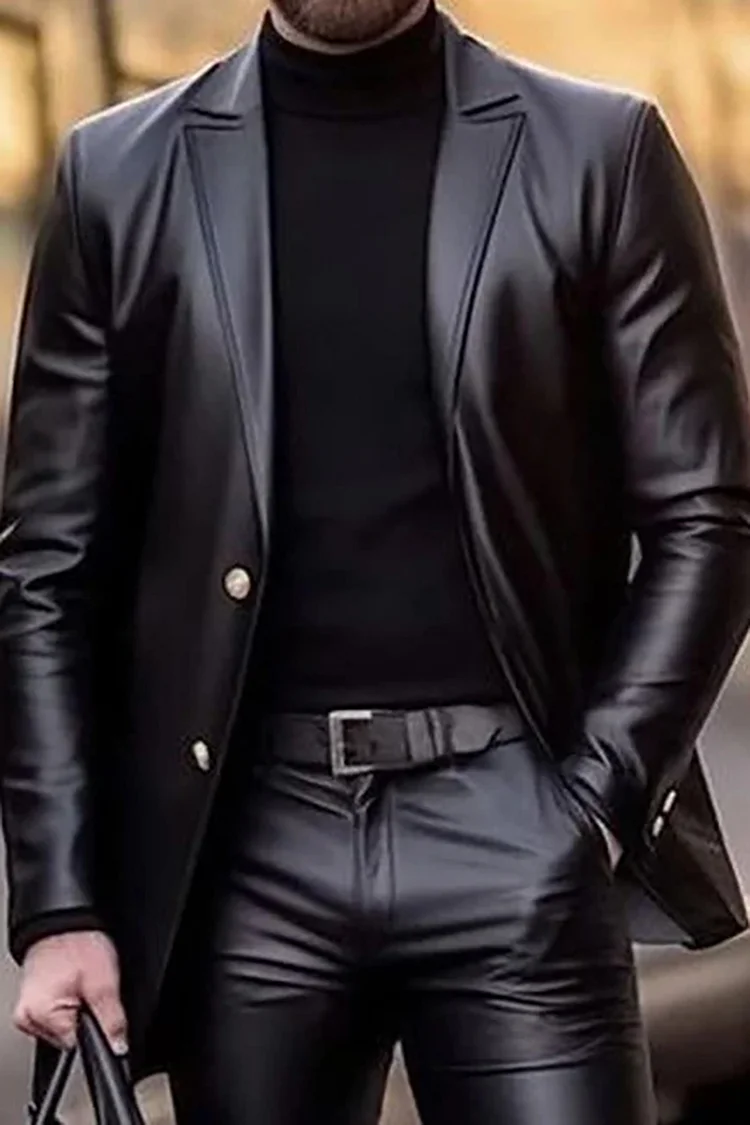 Ciciful PU Leather Lapel Collar Long Sleeve Blazer