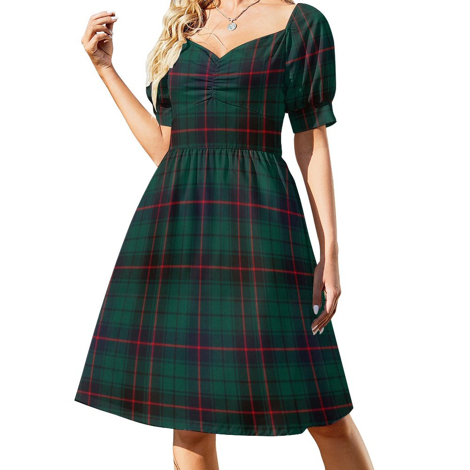 SFNEEWHO Clan Davidson Tartan Dress Women Boho High Waist Flared Puff Sleeve Cute Sweetheart Midi Dress SFNEEWHO Clan Davidson Tartan Dress Women Boho High Waist Flared Puff Sleeve Cute Sweetheart Midi Dress