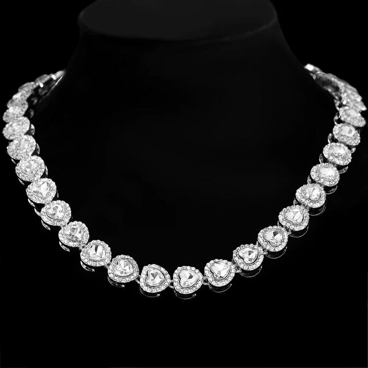 Bling  Paved Crystal Heart Cuban Link Chain Necklace for Women Hip Hop Iced Out Round Square Tennis Chain Choker Jewelry272_ ecoleips_old