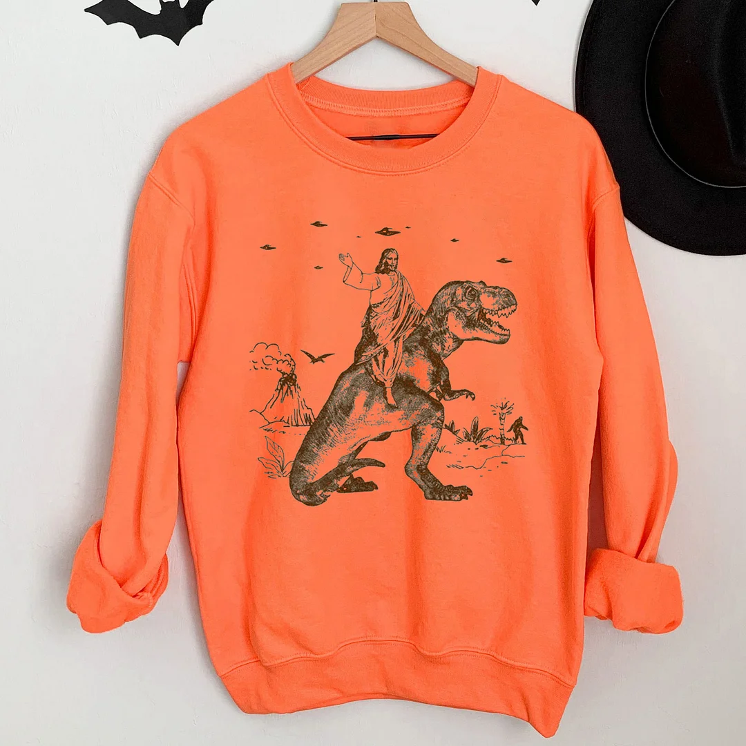 Jesus Riding Dinosaur Sweatshirt