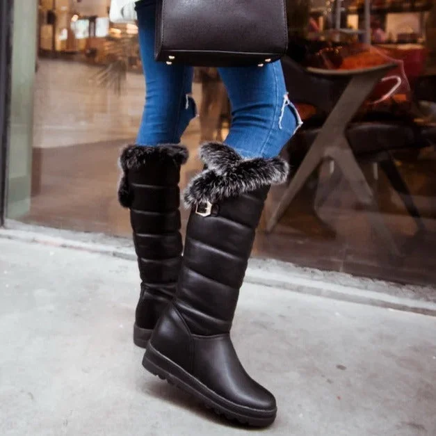 Women's Winter Warm Metal Buckle Long Hair Thick-Soled High Boots  Stunahome.com