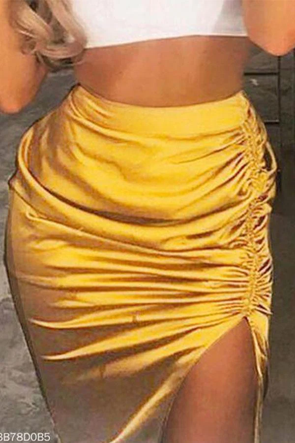 Sexy Satin Pleated Skirt High Waist 6381