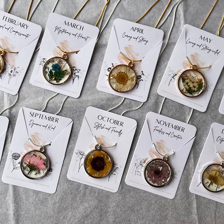 Handmade Birth Month Real Flower Necklace