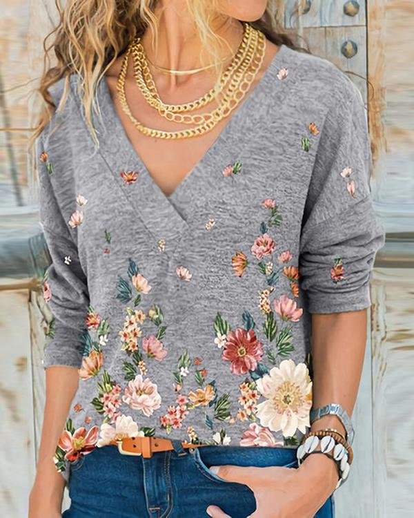 Shift V Neck Long Sleeve Shirts & Tops