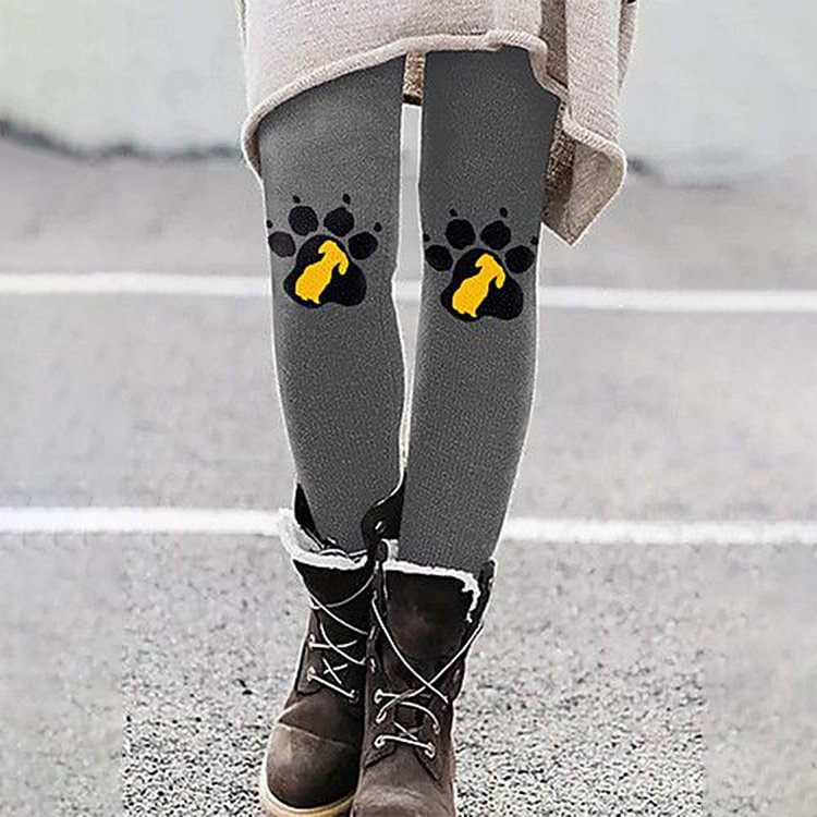 Vefave Everyday Casual Dog Paw Print Leggings
