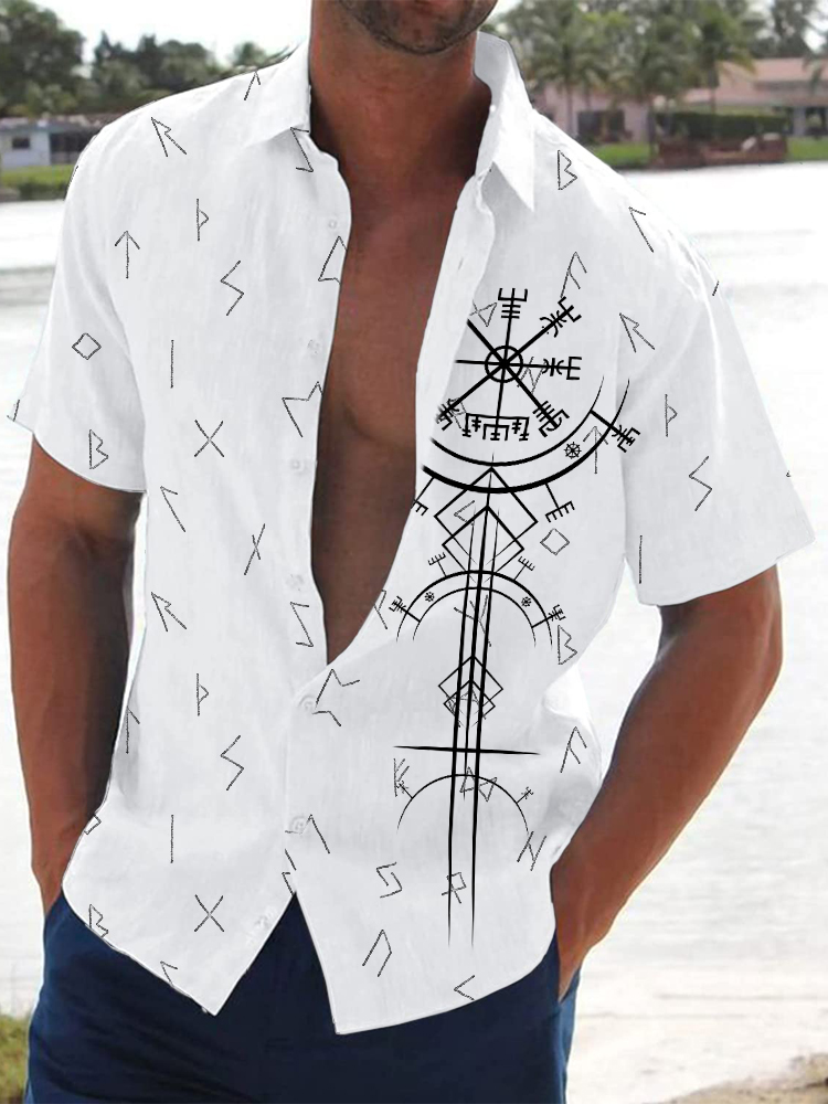 Men S Viking Compass Vegvisir And Runes Graphic Blouse