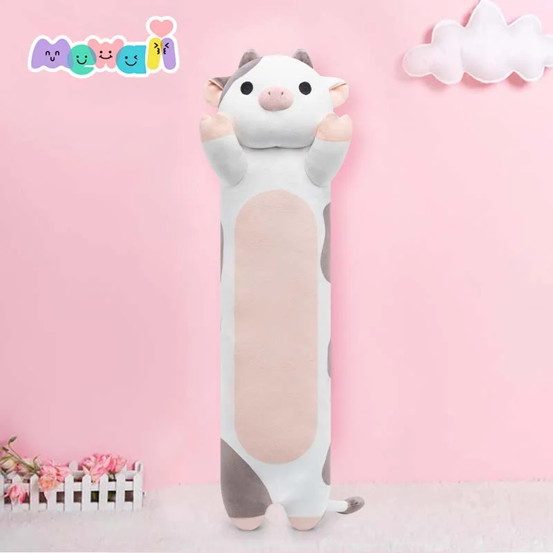 MeWaii® Loooong Family Original Design Gray Cow Plush Long Stuffed Animal Kawaii Plush Pillow Squishy Toy