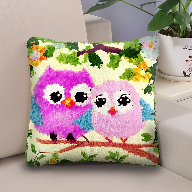 Lovely Owls Pillowcase Latch Hook Kits for Adult, Beginner and Kid veirousa