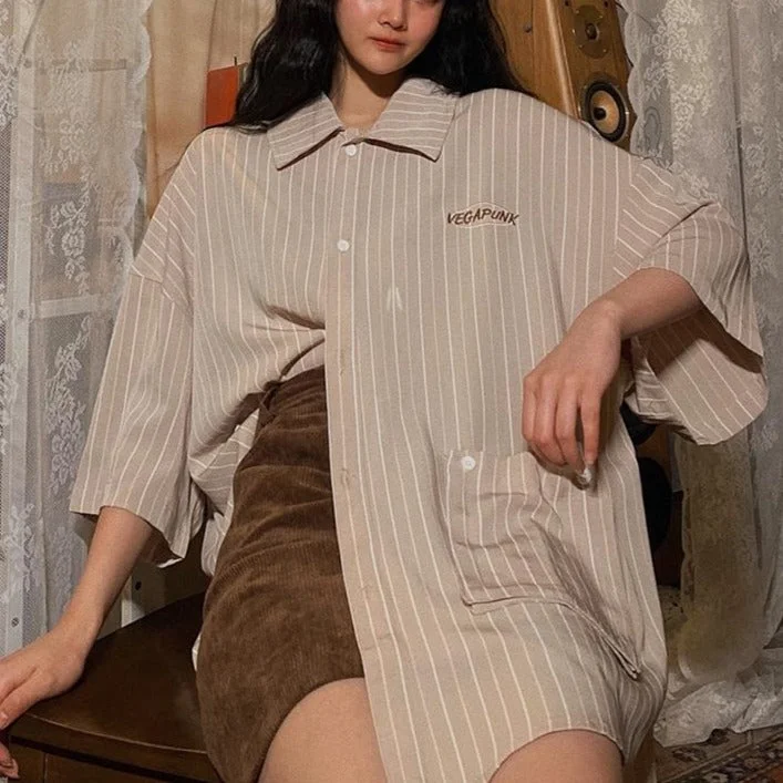 Korean Fashion Loose Striped Shirt TK027