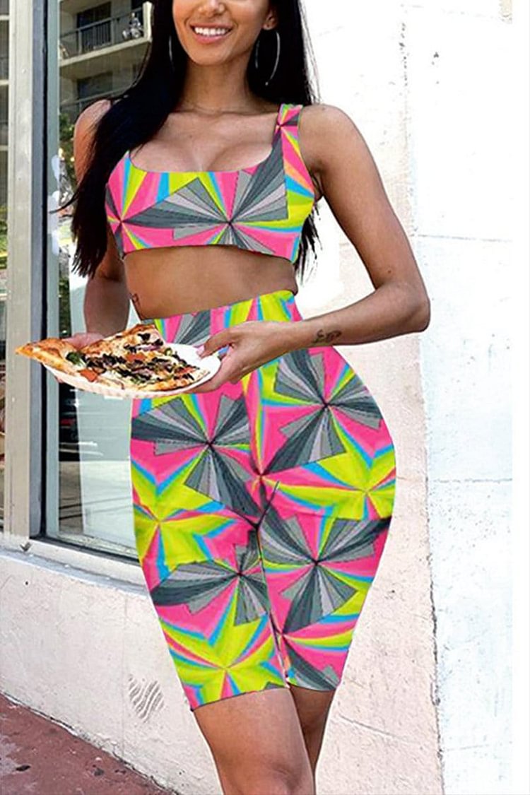 Sexy Printed Geometric Strap Short Set - BlackFridayBuys