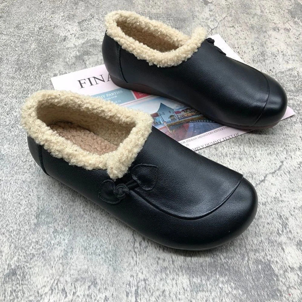 Smiledeer New winter women's plush soft leather slip-on cotton shoes