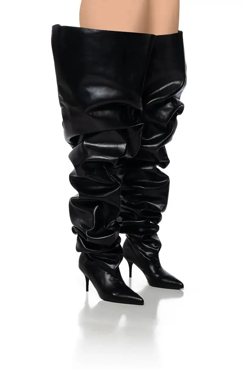 VCSHOES High Heel Boots Women's Stiletto Over Knee Synthetic Leather Long Boots Woman Boots Big Thigh High Boots 44