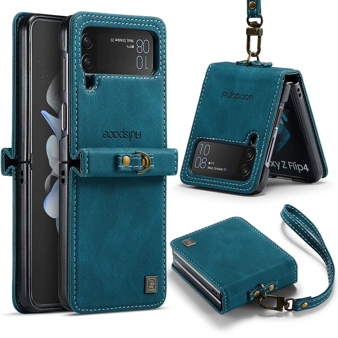 Luxury Retro Leather Phone Case With Detachable Lanyard And Hinge For Galaxy Z Flip4/Flip5