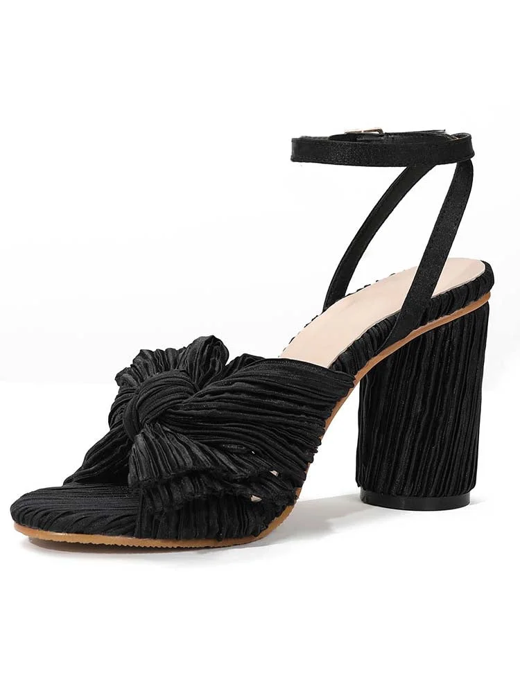 Sale|	Black UK8/41 \Bow Knot Chunky Heel Sandals shopify Stunahome.com
