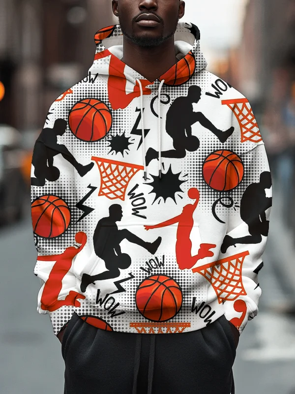 Men's Basketball Shooting Print Hooded Sweatshirt