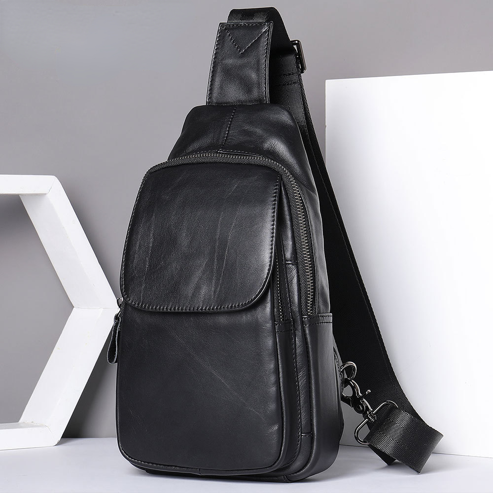 Men's Genuine Leather Chest Bag Crossbody Bag Outdoor Leisure Diagonal Backpack | ARKGET