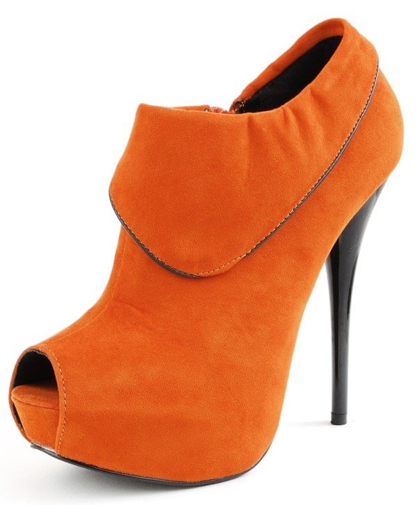Orange Peep Toe Booties Foldover Suede Stiletto Heel Platform Boots |FSJ Shoes