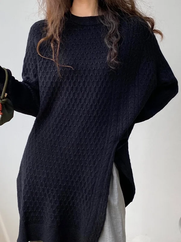 Irregular Split Solid Color Sweater