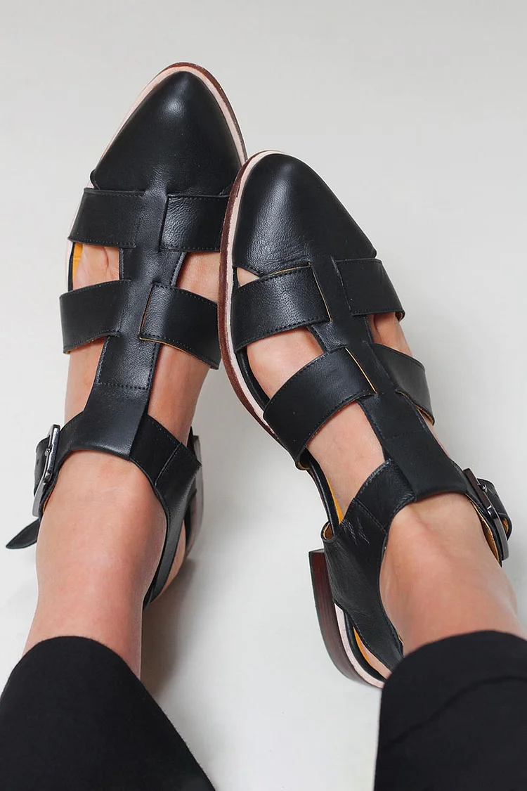 Hollow Out Cross Strap Closed Pointy Toe Flats