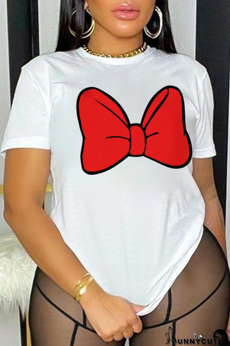 White Fashion Street Print Split Joint O Neck T-Shirts
