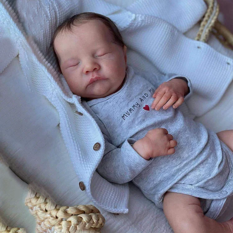 [Heartbeat💖 & Sound🔊]20" Newborn Lifelike Sleeping Baby Doll Boy Wanha with Hand-Rooted Brown Hair