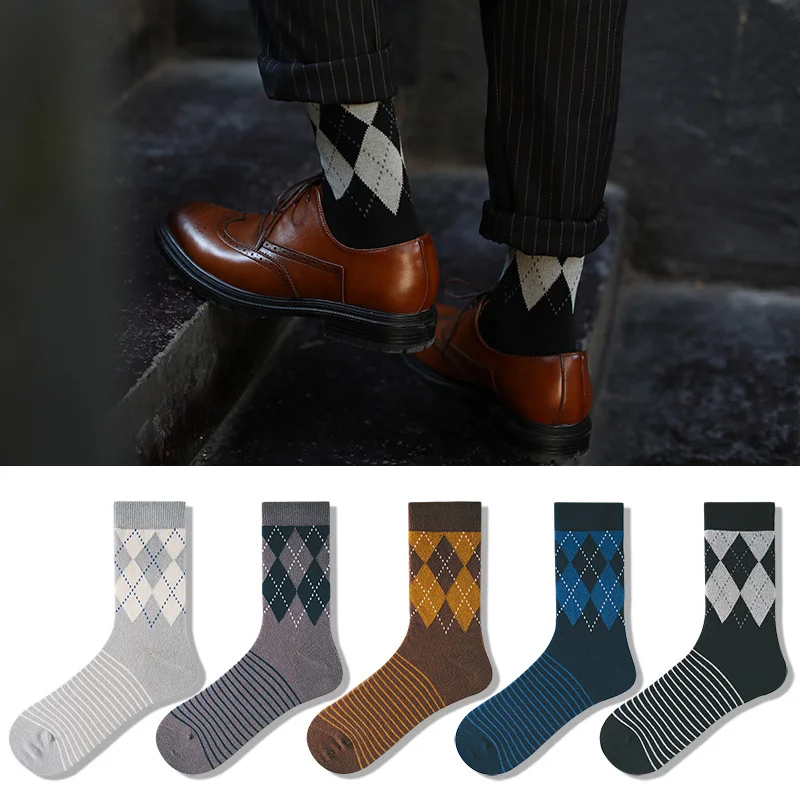 British Style Diamond Men's Cotton Socks